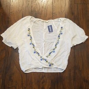 Wrap embroidered crop top